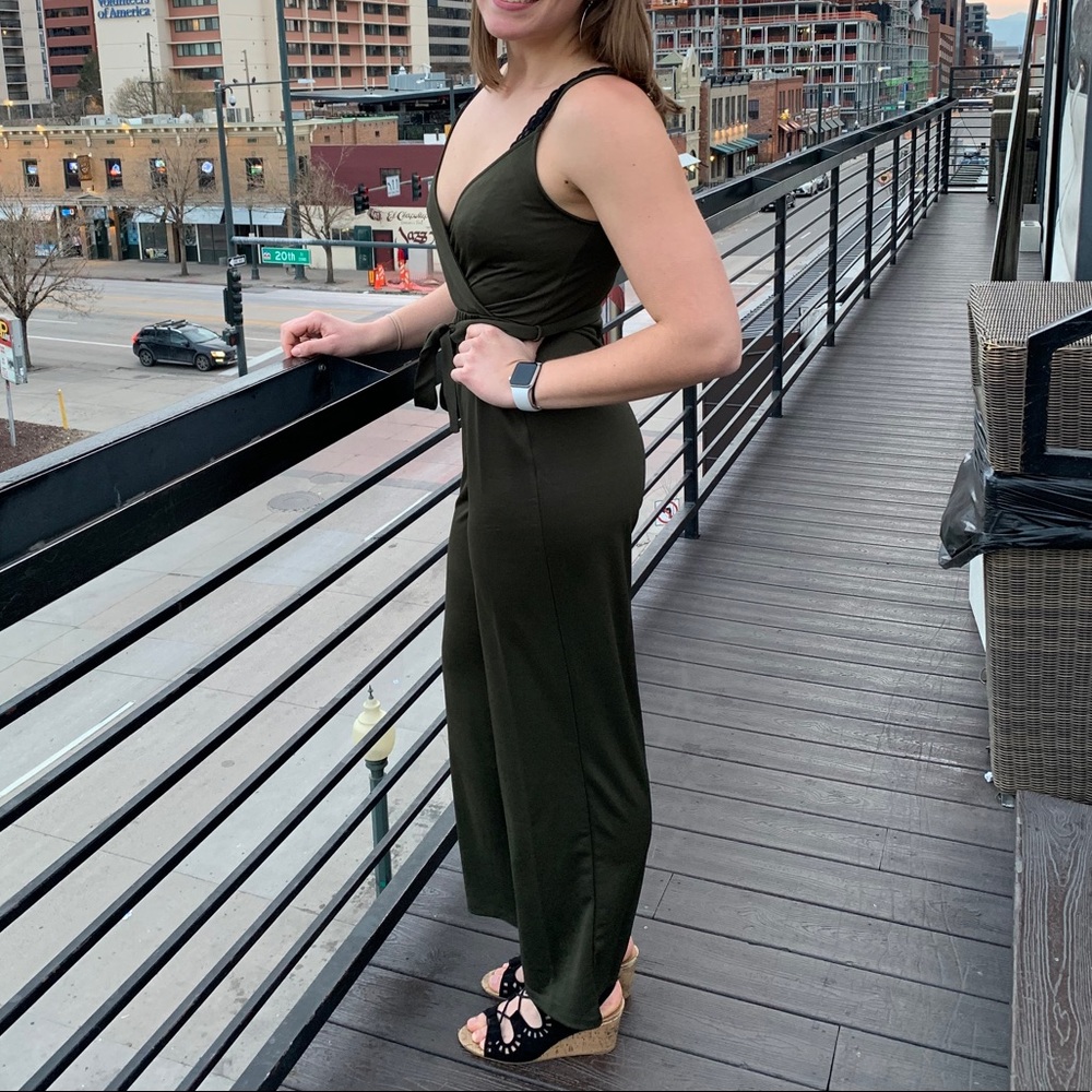 F21 green jumpsuit
